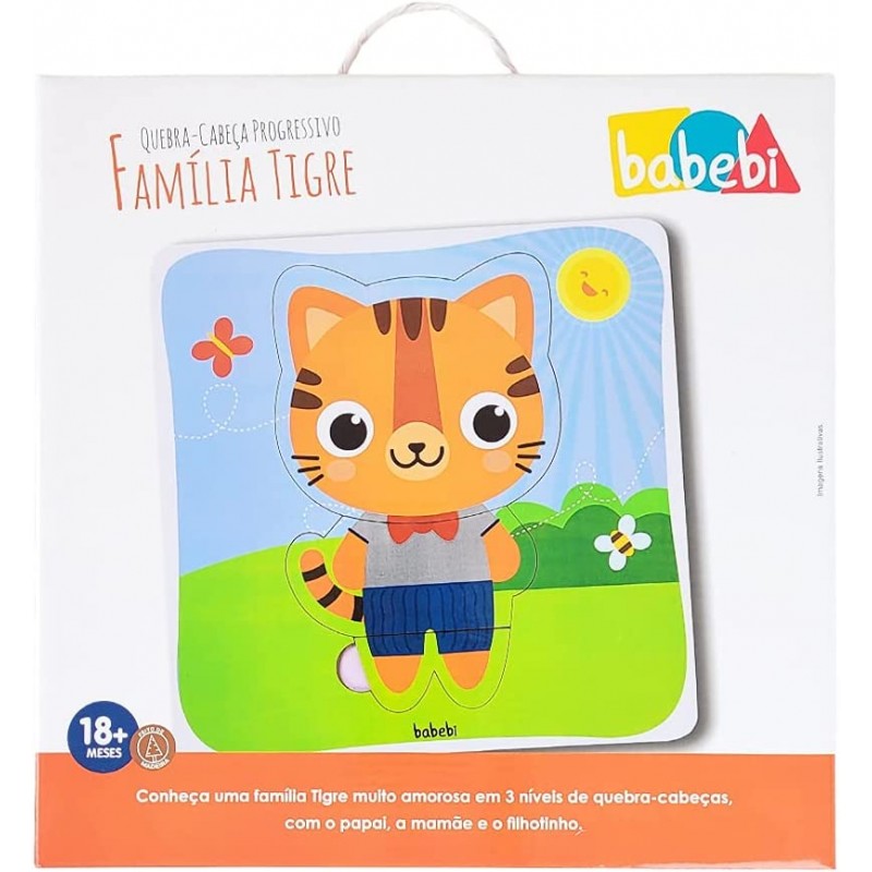 Quebra-Cabeça Progressivo Família Tigre - Jogo Educativo Infantil