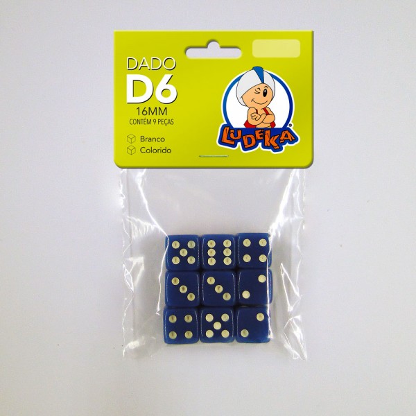 KIT DADOS 16x16x16 mm - AZUL - C/9 UNIDADES