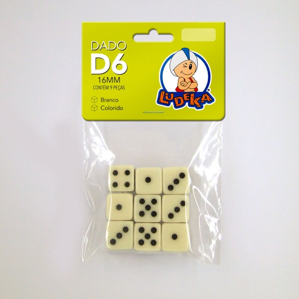 KIT DADOS 16x16x16 mm - BRANCO - C/9 UNIDADES