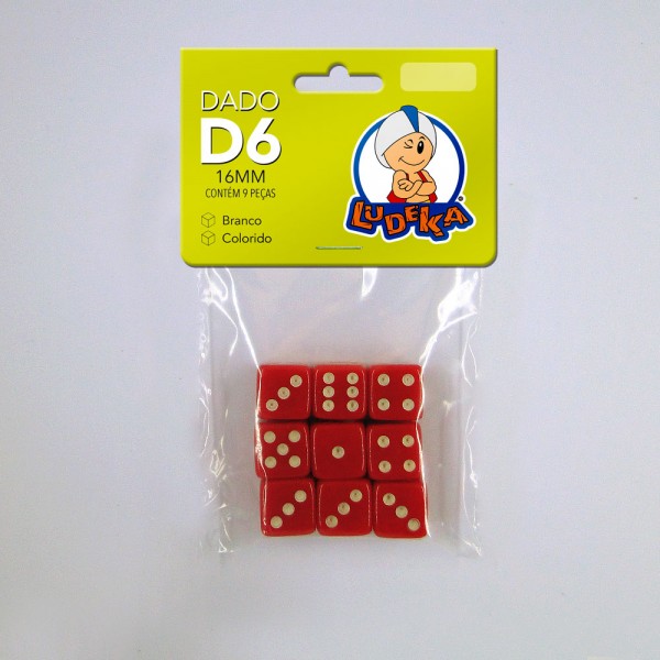 KIT DADOS 16x16x16 mm - VERMELHO - C/9 UNIDADES