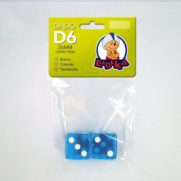 KIT DADOS 26x26x26 mm - AZUL TRANSLÚCIDO - C/2 UNIDADES