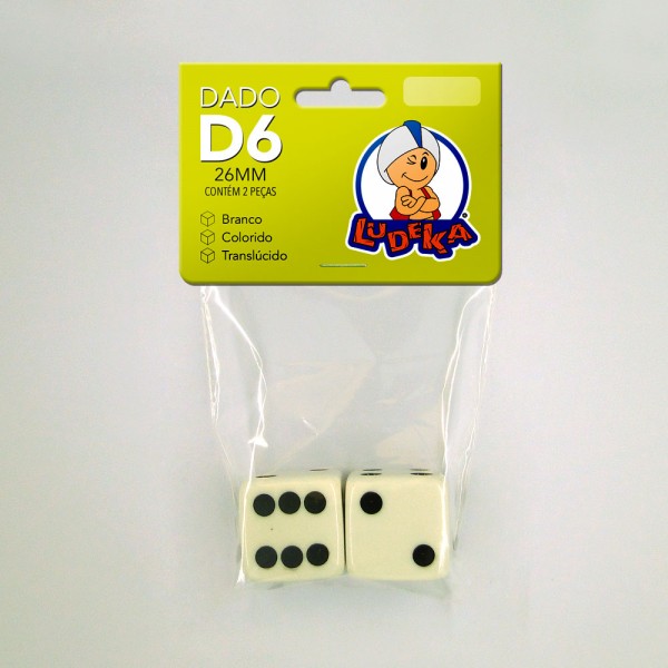 KIT DADOS 26x26x26 mm - BRANCO - C/2 UNIDADES