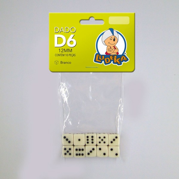 KIT DADOS 12x12x12 mm - BRANCO - C/10 UNIDADES