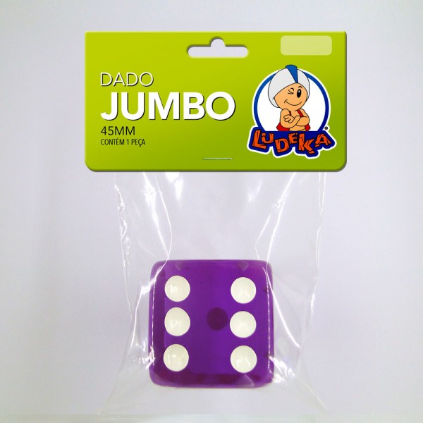 DADO JUMBO - 6 LADOS - ROXO TRANSLÚCIDO - 45x45x45 mm - C/1 UNIDADE