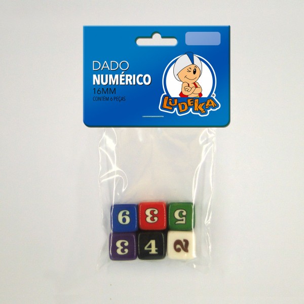 KIT DADOS NUMÉRICOS 16x16x16 mm - CORES SORTIDAS - C/6 UNIDADES