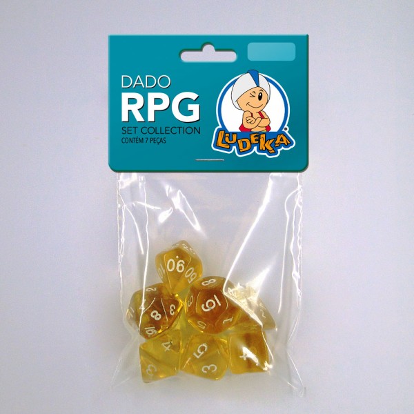 KIT DADO RPG - AMARELO TRANSLÚCIDO - C/7 UNIDADES