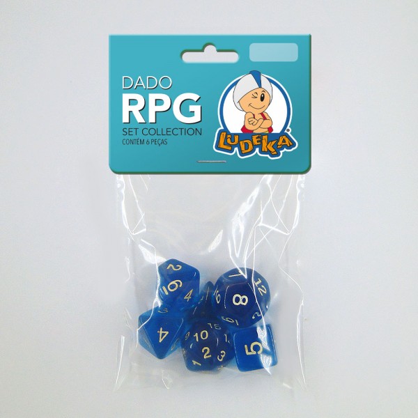 KIT DADO RPG - AZUL TRANSLÚCIDO - C/6 UNIDADES