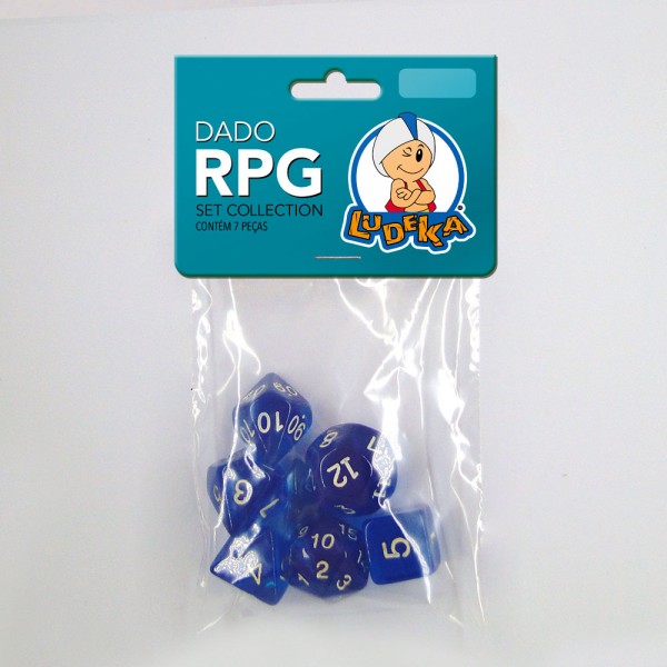 KIT DADO RPG - AZUL TRANSLÚCIDO - C/7 UNIDADES