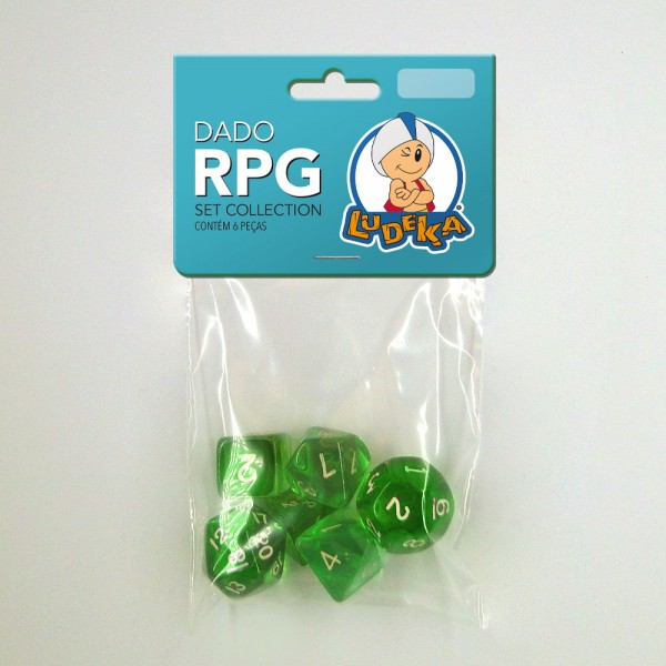 KIT DADO RPG - VERDE TRANSLÚCIDO - C/6 UNIDADES