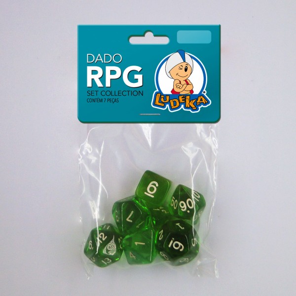 KIT DADO RPG - VERDE TRANSLÚCIDO - C/7 UNIDADES