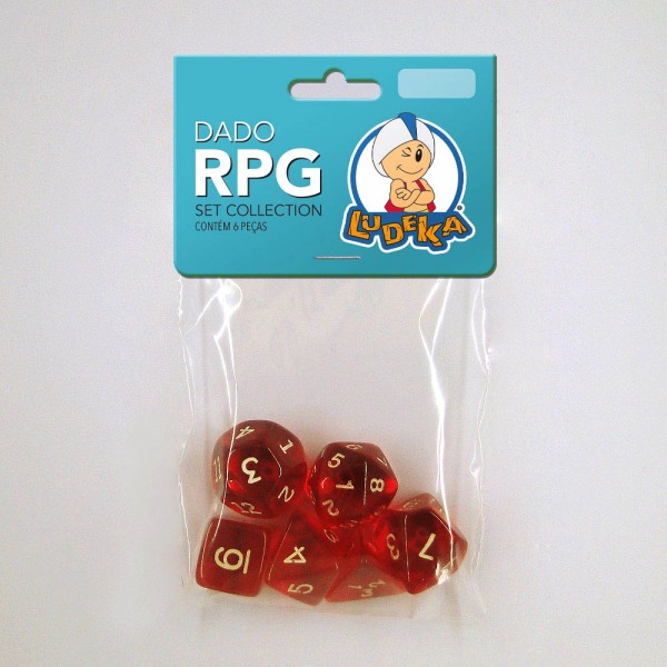 KIT DADO RPG - VERMELHO TRANSLÚCIDO - C/6 UNIDADES KIT DADO RPG - VERMELHO TRANSLÚCIDO - C/6 UNIDADES