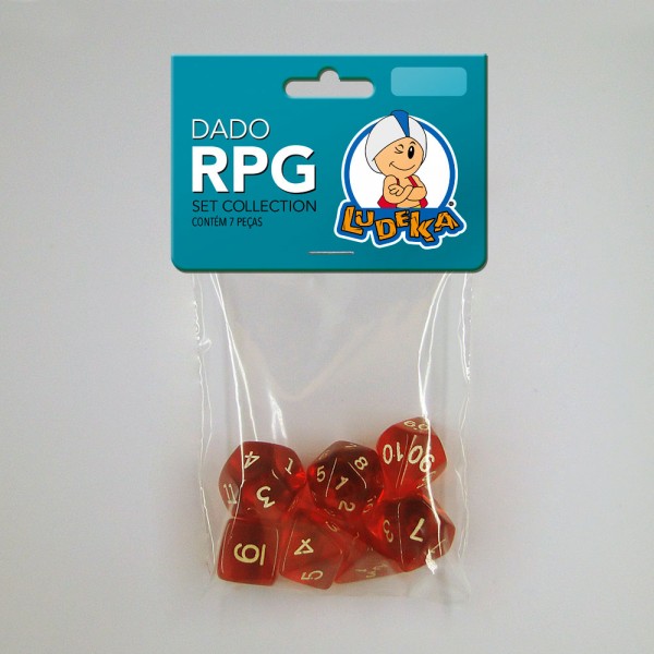 KIT DADO RPG - VERMELHO TRANSLÚCIDO - C/7 UNIDADES