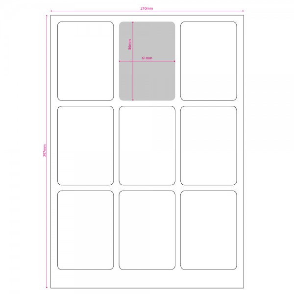 ETIQUETA ADESIVA CARTAS - 63x88 mm  (STANDARD) - (7 folhas - 63 etiquetas)