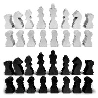 Peças de madeira brancas e pretas em um tabuleiro de xadrez um tabuleiro de xadrez  montado durante um jogo em um fundo preto