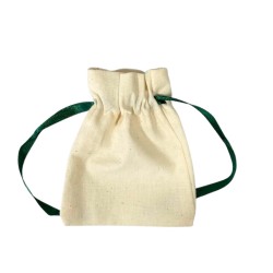 SACO DE ALGODÃO CRU FITA VERDE- 9x11 cm