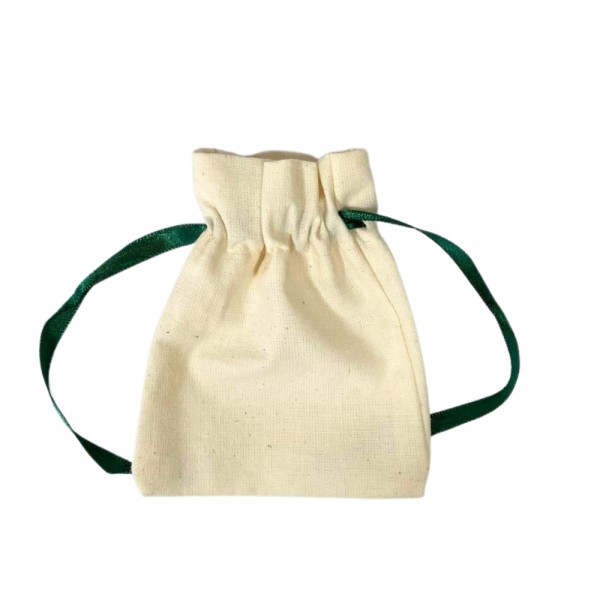 SACO DE ALGODÃO CRU FITA VERDE- 9x11 cm