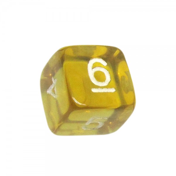 DADO RPG 6 LADOS AMARELO TRANSPARENTE - 16x16 mm