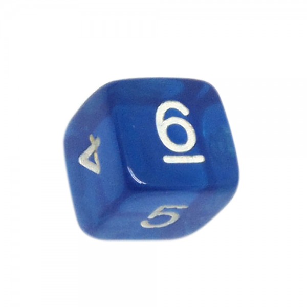 DADO RPG 6 LADOS AZUL TRANSPARENTE -16x16 mm