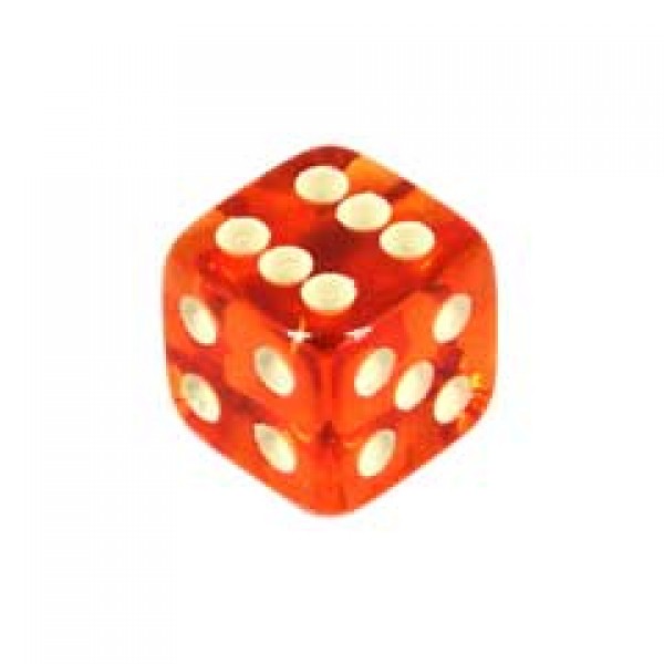 DADO 6 LADOS LARANJA TRANSLÚCIDO - 16x16x16 mm