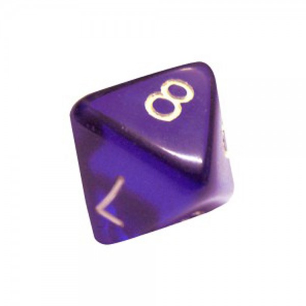 DADO RPG 8 LADOS ROXO TRANSPARENTE - 18x22 mm