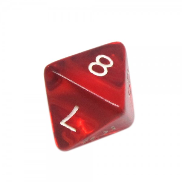 DADO RPG 8 LADOS VERMELHO TRANSPARENTE - 18x22 mm