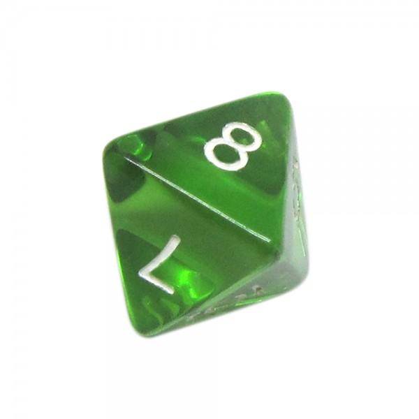 DADO RPG 8 LADOS VERDE TRANSPARENTE - 18x22 mm