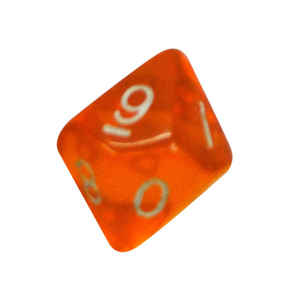 DADO RPG 10 LADOS LARANJA TRANSLÚCIDO - 20x18 mm 