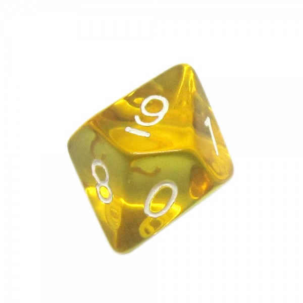 DADO RPG 10 LADOS AMARELO TRANSLÚCIDO - 20x18 mm