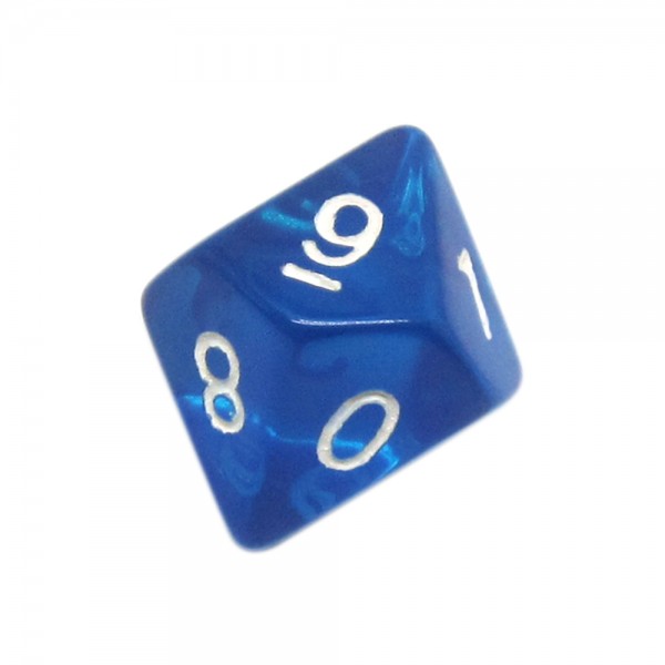 DADO RPG 10 LADOS AZUL TRANSLÚCIDO - 20x18 mm