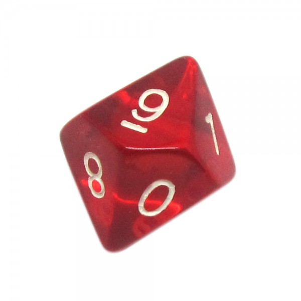 DADO RPG 10 LADOS VERMELHO TRANSLÚCIDO - 20x18 mm