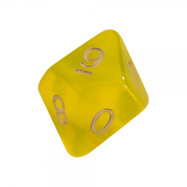 DADO RPG 10 LADOS AMARELO TRANSLÚCIDO - 20x18 mm