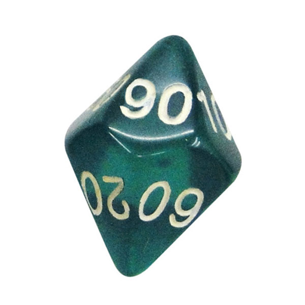 DADO RPG PORCENTAGENS 10 LADOS VERDE TRANSPARENTE - 22x23 mm 