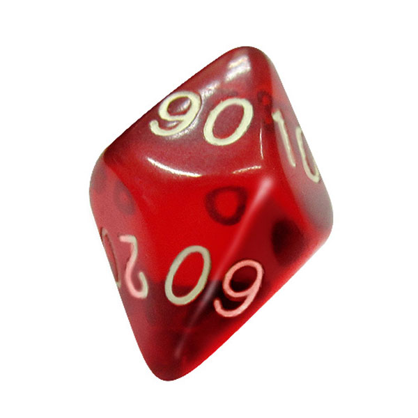 DADO RPG PORCENTAGENS 10 LADOS VERMELHO TRANSPARENTE - 22x23 mm 