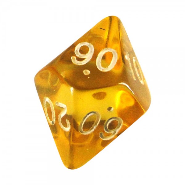 DADO RPG PORCENTAGENS 10 LADOS AMARELO TRANSPARENTE - 22x23 mm