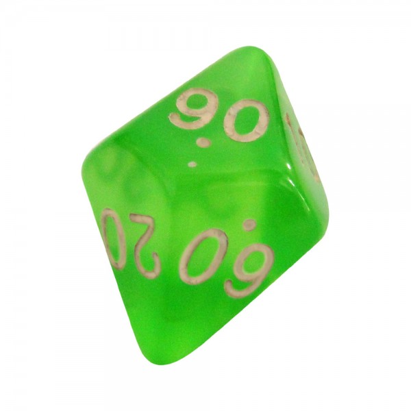 DADO RPG PORCENTAGENS 10 LADOS VERDE FLUORESCENTE - 22x23 mm