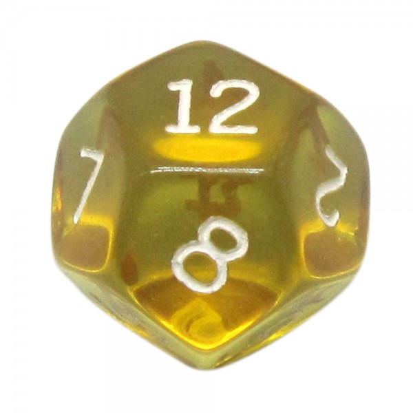 DADO RPG 12 LADOS AMARELO TRANSPARENTE - 20x20 mm