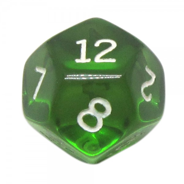 DADO RPG 12 LADOS VERDE TRANSPARENTE - 20x20 mm