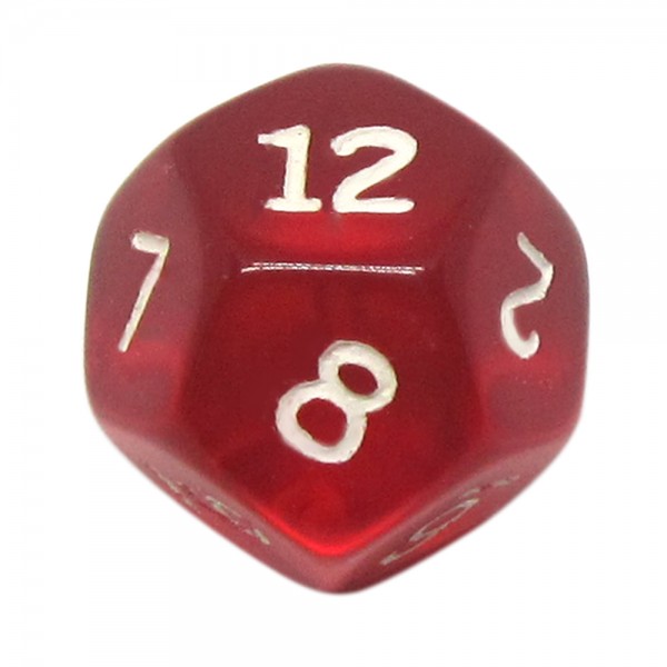 DADO RPG 12 LADOS VERMELHO TRANSPARENTE - 20x20 mm