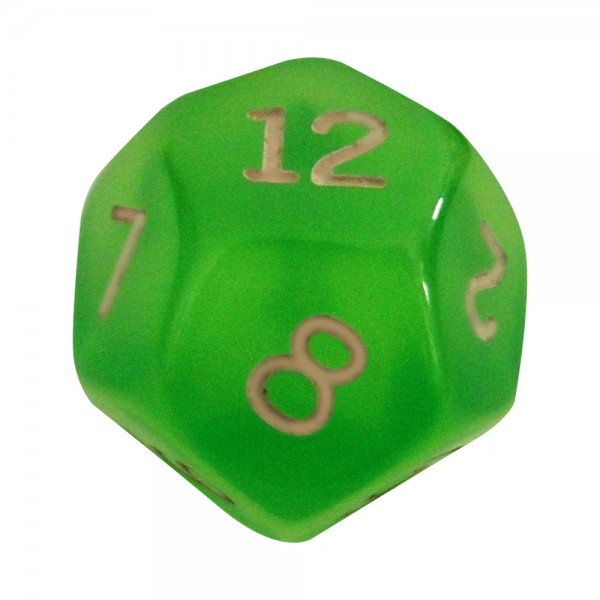 DADO RPG 12 LADOS VERDE FLUORESCENTE  - 20x20 mm