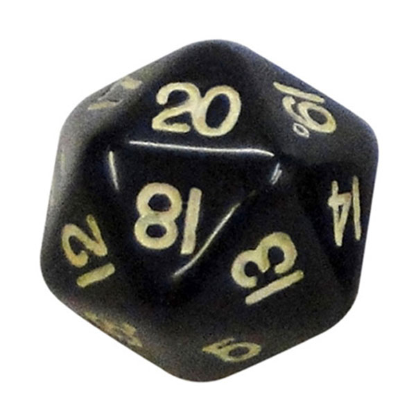 DADO RPG 20 LADOS PRETO - 22x22 mm