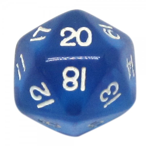 DADO RPG 20 LADOS AZUL TRANSPARENTE - 22x22 mm