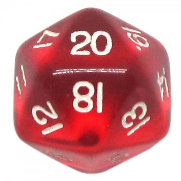 DADO RPG 20 LADOS VERMELHO TRANSPARENTE - 22x22 mm