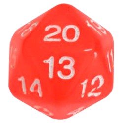 DADO RPG 20 LADOS LARANJA FLUORESCENTE - 22x22 mm