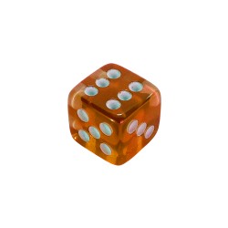 DADO 6 LADOS LARANJA TRANSLÚCIDO - 12x12x12 mm