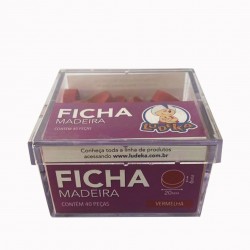 CAIXA ACRÍLICA - FICHA DE MADEIRA VERMELHO - 40 PEÇAS