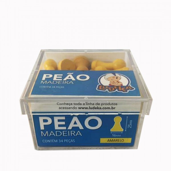 CAIXA ACRÍLICA - PEÃO MADEIRA - AMARELO - 34 PEÇAS