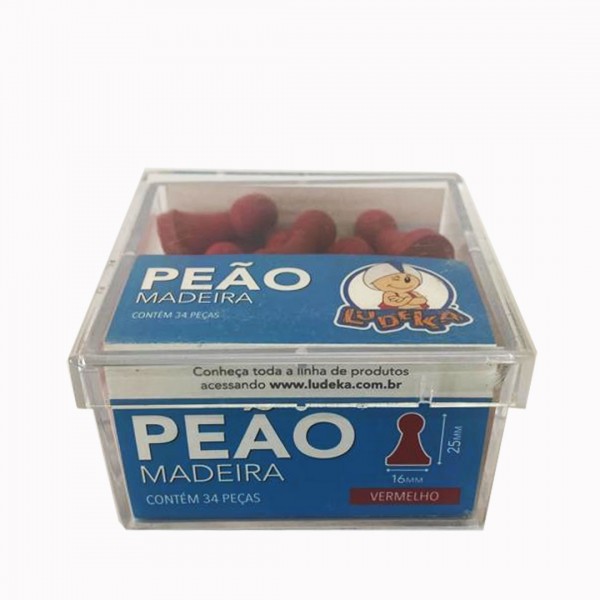 CAIXA ACRÍLICA - PEÃO MADEIRA -VERMELHO- 34 PEÇAS