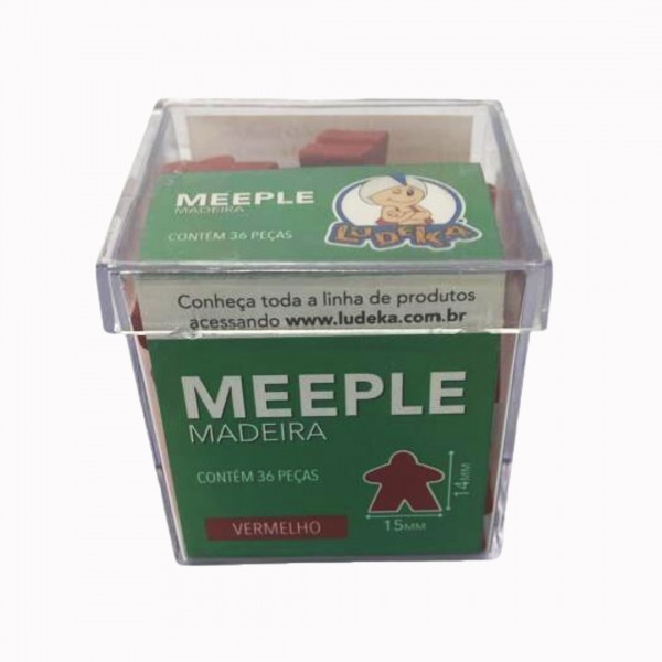 CAIXA ACRÍLICA - MEEPLE MADEIRA - VERMELHO - 36 PEÇAS