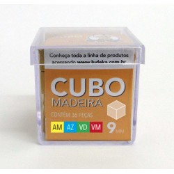 CAIXA ACRÍLICA - CUBO MADEIRA - CORES SORTIDAS - AM-AZ-VD-VM - 36 PEÇAS